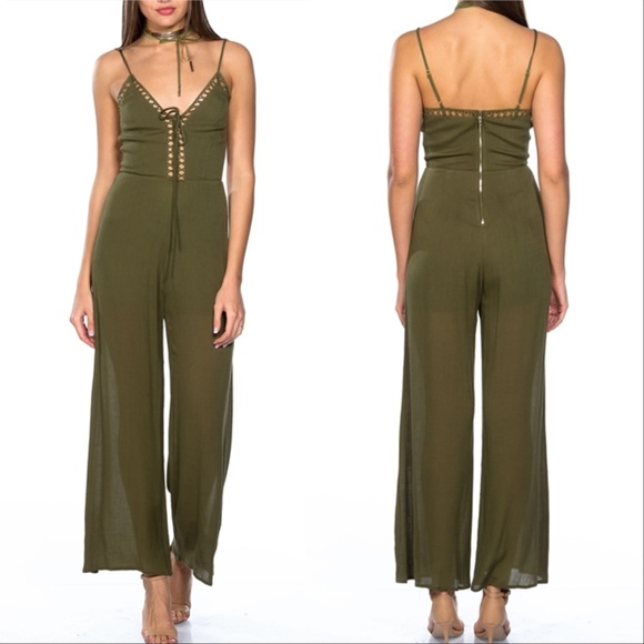 JUMPSUIT BOHO OLIVE GREEN JUMPSUIT - Picture 2 of 3